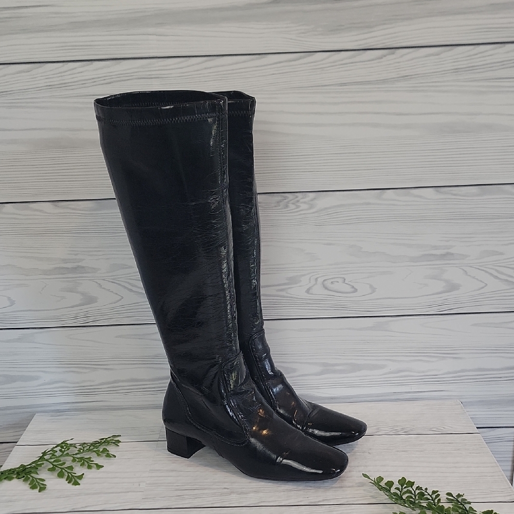Franco Sarto Black Knee High Patent Boots Womens Size 7
